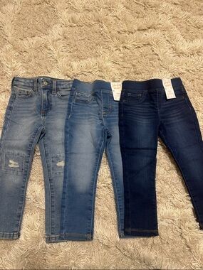 Toddler girl Stretch Jeggings Trio - Dark, Medium & Light Blue